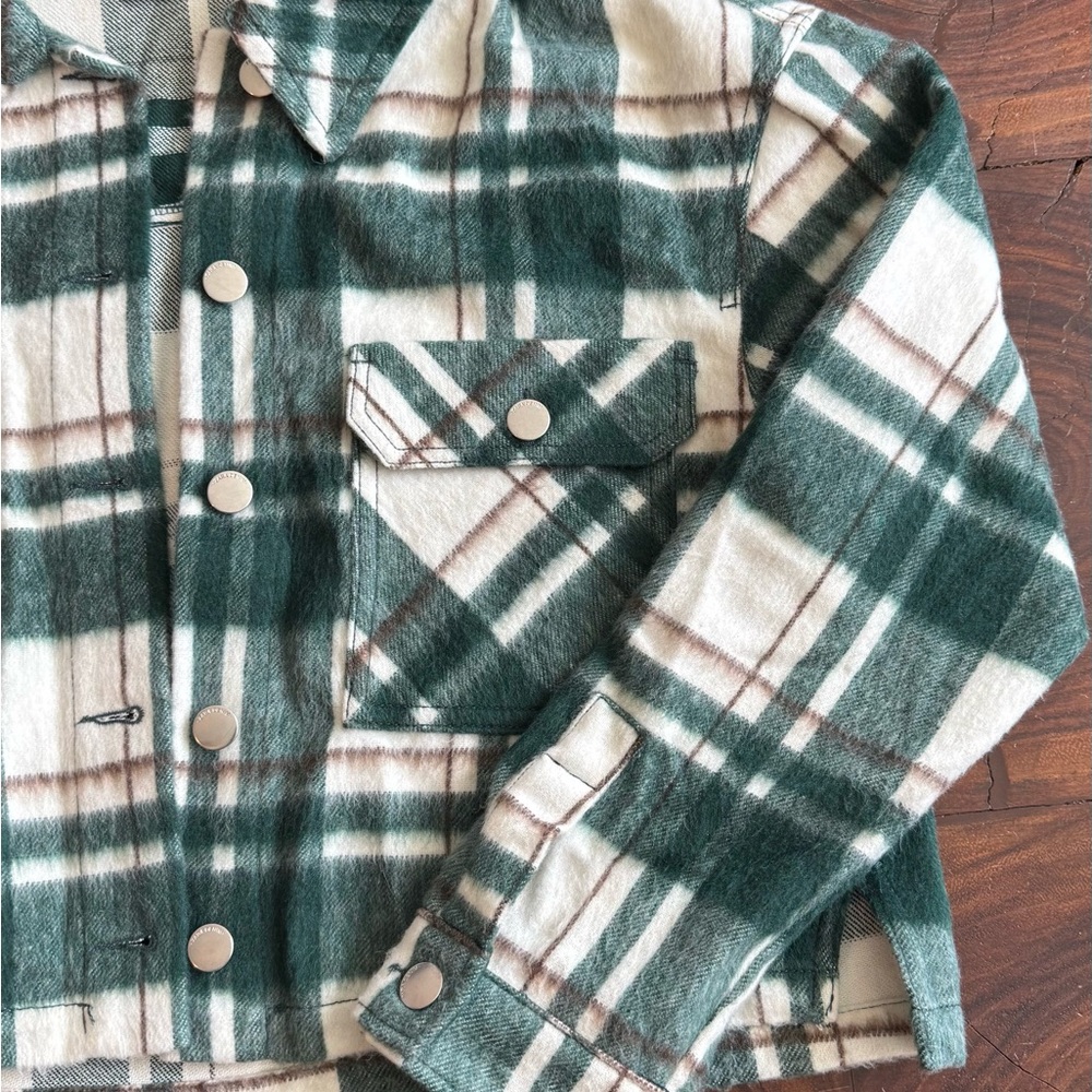 Plaid Shirt in Green and Cream